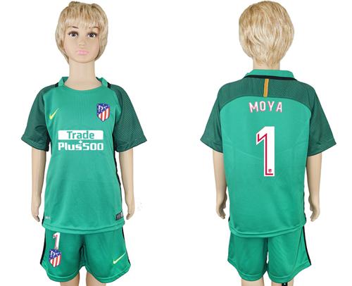 Atletico Madrid #1 Moya Green Goalkeeper Kid Soccer Club Jersey